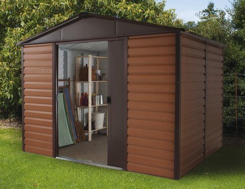 Yardmaster 10 x 12 ft Woodview Apex Roofed Shiplap Metal Shed with Floor Frame - Woodgrain