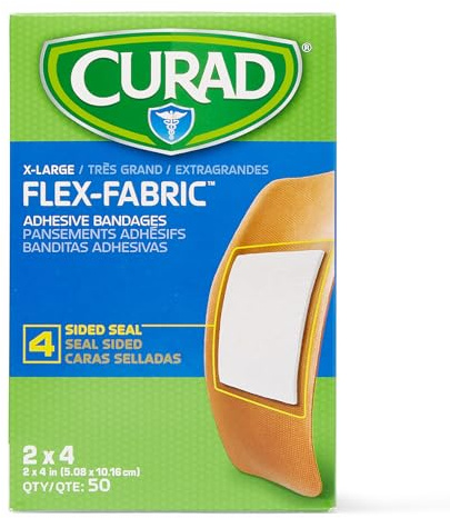 CURAD Flex-Fabric Adhesive Bandages, X‑Large 2 x 4 Inch, 50 Count,