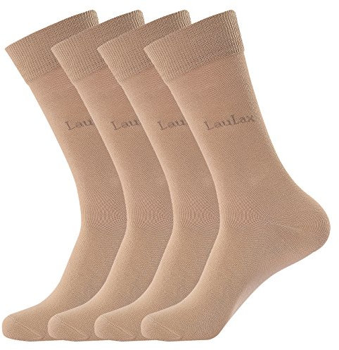 Laulax 4 Pairs Finest Combed Cotton Smooth Seamless Toe Dress Socks, Gift set, Beige, Size UK 6-8 / Europe 39-42