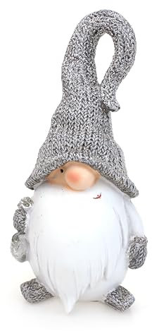 TEMPELWELT Deko Wichtel Figur Gnom 16 cm, Polystein grau weiß, lustige Wichtelfigur Zwerg Winter Weihnachten Winterdeko Winterwichtel