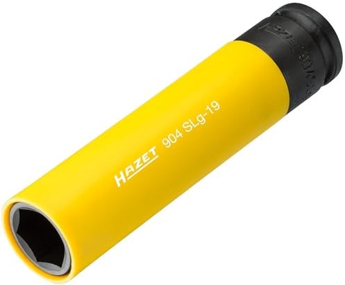 HAZET Steckschlüsseleinsatz (1/2 Zoll (12,5 mm) Vierkantantrieb, mit Kunststoffhülse zum Schutz von Felgen, extra lang: 130 mm, Schlüsselweite: 19 mm) 904SLG-19