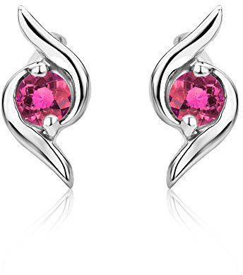 Miore Ohrringe Damen runde Ohrstecker mit Edelstein/Geburtsstein Rubin in rot aus Weißgold 9 Karat / 375 Gold, Ohrschmuck