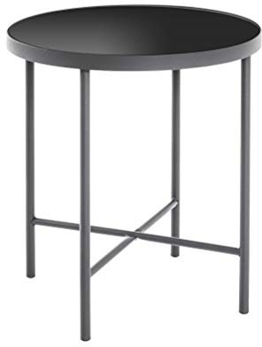 HAKU Möbel Beistelltisch anthrazit, schwarz, Metall, Sicherheitsglas - Maße: H 47 cm x Ø 40 cm, Style: Modern