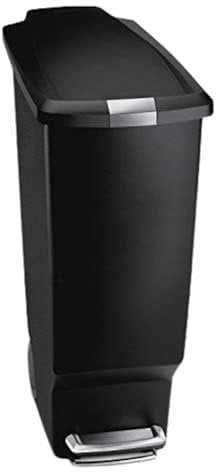simplehuman CW1361 cubo estrecho con pedal, cubo de basura cocina, cubo basura pedal reciclaje, plástico negro, 40 L