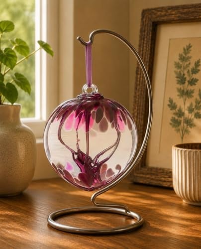 Sienna Glass Spirit Ball – 15cm Large Handcrafted Mouth-Blown Glass Ornament in Pastel Pink – Tree of Life Design – Hanging Window Decoration – Keepsake Gift for Her – Gift Boxed with Ribbon