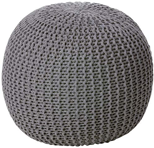 Urban Lifestyle | Large Round Cotton Knitted Ottoman Pouf Seat Cushion Home Decor Accent Seating Floor Pillow Soft Modern Living Room Furniture Hand Woven Cotton, Dark Grey