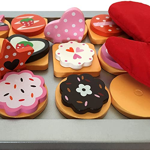 Bee Smart Wooden Biscuits Baking Set – 26 Pcs | Kids Playset Magnetic Cookies with Swappable Toppings, Glove & Baking Tray | Childrens Role Play & Imaginary Play Kitchen Kit | Toddler Birthday Gifts