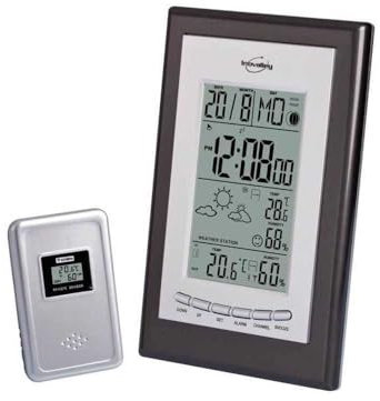 Inovalley SM121 - Station météorologique sans fil avec capteur extérieur : affichage température intérieure et exterieure, capteur humidité et prévisions météo