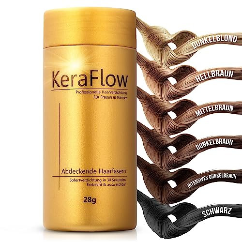 KeraFlow Streuhaar, HELLBRAUN 28g, Schütthaar zur Haarverdichtung, Kaschiert Haarausfall in 10 Sekunden, Hilft bei dünnen Haaren und lichte Stellen auf dem Kopf, Unisex Haarpulver, Haarpuder