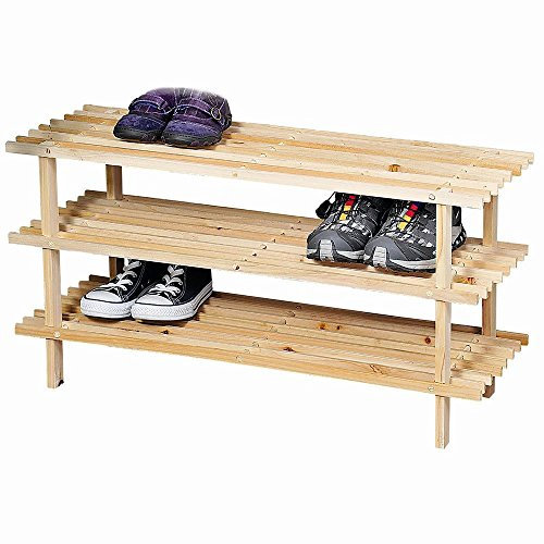 Kesper 69723 Schuhregal Dreistöckig Natur, Tannenholz, Braun, 77 x 40 x 26 cm
