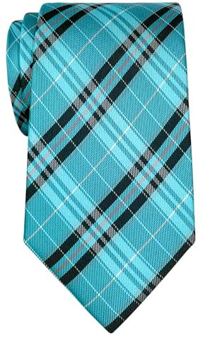 Retreez Herren Gewebte Krawatte Modisch Plaid Karo 8 cm - türkis und schwarz