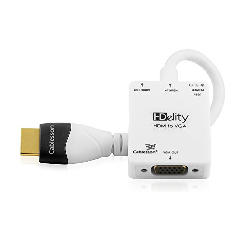 Cablesson Active HDMI to VGA - White Female Video Converter Adapter Cable with Micro USB Power and Audio port - 1080p for PC, Laptop, DVD, TV, Blu-Ray, Sky HD, Raspberry Pi, Chromebook, Ultrabook