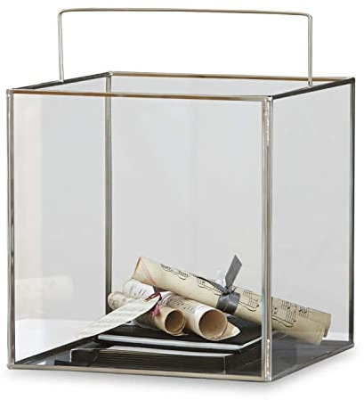 Loberon Windlicht Otero, Schlichte Eleganz, individuell befüllbar mit Kerzen oder Dekorationsobjekten, Wohn-Accessoire, Glas, Stahl, klar/Silber