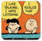 Logoshirt® Peanuts | Charlie Brown & Lucy I Talking I Untersetzer | Kork | 10x10cm | langlebiger Druck | Lizenziertes Originaldesign