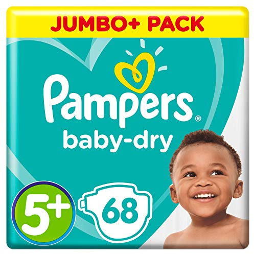 Pampers (Alte Version), Größe 5+, 68 Windeln, 12-17 kg, Jumbo+ Pack, Luftkanäle für atmungsaktive Trockenheit über Nacht