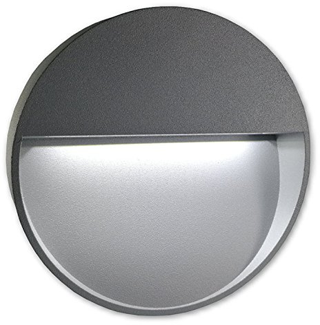 LICHT DISCOUNT 2W LED Treppenbeleuchtung Stufenbeleuchtung Silber 230V | Treppenlicht Treppenleuchte 4190 rund kaltweiß | Treppenspots für Innen- & Außenbereich | Wandlampe Wandleuchte