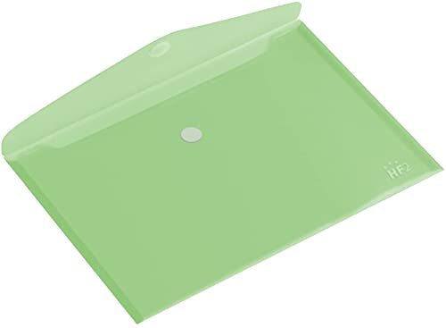HF2 Enveloppe Porte-document (lot de 10), Taille A5, Pochette Porte document avec fermeture auto-agrippante, Vert transparent, Pour la maison, bureaux, école, Support de document, Format paysage