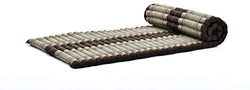 Leewadee Faltbare Bodenmatratze - Japanischer Rollbarer Futon - Tatami Faltmatte - Gästebett - Camping Matratze - Thai Massage Matte, Kapok Füllung, 190 x 70 cm, Braun