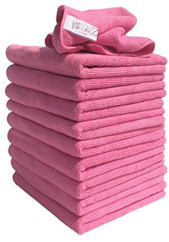 10 Pack of Pink Lint Free Microfibre Exel Super Magic Cleaning Cloths For Polishing, Washing, Waxing And Dusting.