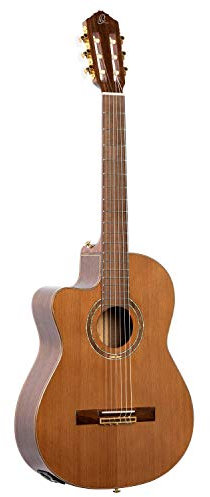 Ortega Guitars Konzert Gitarre Linkshänder – Elektro-Akustisch, 4/4, Medium Neck – Performer Series – Inklusive Gig Bag – Massive Zeder, Walnuss, Hochglanz Natur (RCE159MN-L)