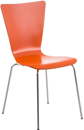 CLP Stapelstuhl Aaron I Ergonomisch Geformter Konferenzstuhl Mit Holzsitz I Platzsparender Besucherstuhl Mit Bodenschonern, Farbe:orange