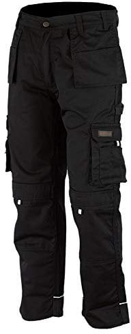WrightFits Men Pro-11 Work Trousers Black - Heavy Duty Safety Combat Cargo Pant - Multi Pockets & Knee Pad Pockets - Triple Stitched -Durable Work wear (38W X 33L, Black)