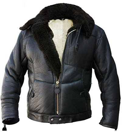 Noble House Kanaljacke Winterversion Fliegerjacke Herren Lederjacke Schaffell schwarz (5XL)