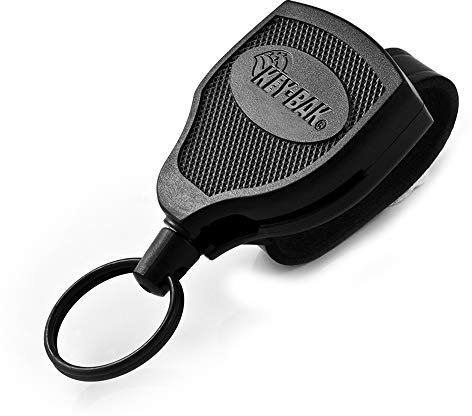 KEY-BAK SUPER48 SD 13oz. Locking Retractable Keychain, 36 Retractable Cord, Black Polycarbonate Case, Leather Duty Belt Loop, Oversized Split Ring