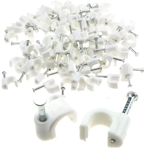 Round White 6mm Cable Clips Secure Fastenings Cables [100 Pack]