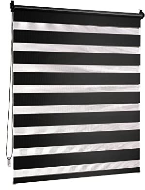 Victoria M. Doppelrollo Klemmfix ohne Bohren, 85 x 230 cm (BxH) Schwarz, Rollo Fensterrollo lichtdurchlässig & verdunkelnd，Duo-Rollo Klemmmontage Zebrarollo für Fenster & Türen