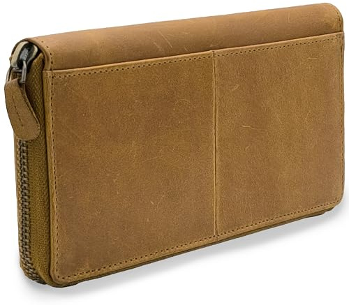 Leder, Damen Geldbörse, URBAN FOREST, Cntmp, Damen Portemonnaie, Damen Börse, Brieftasche lang, Querformat, Echt Leder, Natur-Leder, 19x10x2cm (BxHxT), Farbe:Cognac