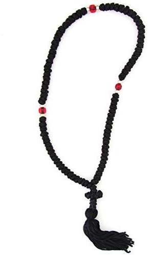 Gebetsschnur/Komboskini für den griechisch-orthodoxen Glauben, handgefertigt, 100 Knoten mit roten Perlen