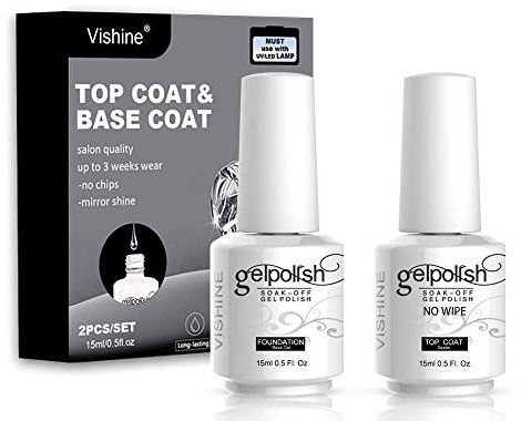 Vishine Duo Base Coat No Wipe Top Semi-Permanent UV LED Soak Off Nail Polish Gel Nail Polish Set Manicure Kit 15 ml 2 Bottles