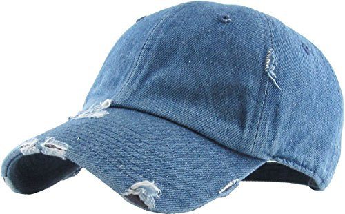 KBETHOS Vintage gewaschen Distressed Cotton Dad Hut Baseball Cap einstellbar Polo Trucker Unisex-Stil Headwear (Vintage) Medium Denim einstellbar
