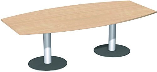 Konferenztisch, fassförmig mit Tellerfüáen, BxTxH 2400x800/1200x720 mm, Plattenfarbe buche, Säule si