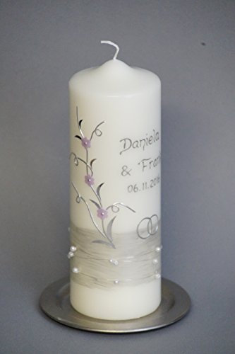 edle Hochzeitskerze mit Perlen 20 x 7 cm ; inkl. Beschriftung ! H 17