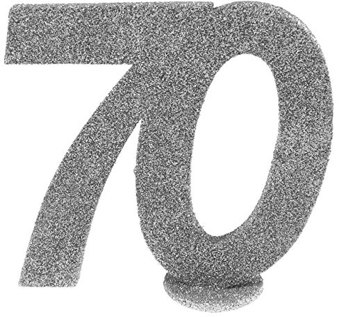 Dekozahl 70 silber glitzer 10 cm groß, Standfuß Tischdekoration und Kuchendekoration
