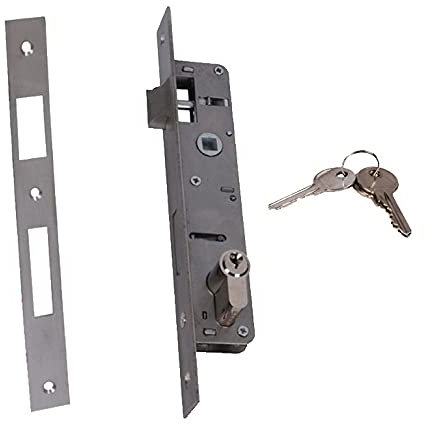 Serrure à larder INOX pour tube 40x40mm avec cylindre carré de 8mm