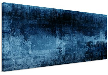 Sinus Art 150x50cm Wandbild – Farbe Blau Petrol Panoramabild Wandbild auf echter Leinwand in sehr hoher Qualität - Abstrakt Acryl mit Pinsel III
