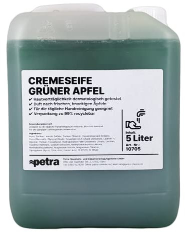 Cremeseife 2x5 Liter Kanister (Grüner Apfel) - Qualität aus Thüringen (Artikelnummer 10705-2, grüne Flüssigseife mit frischem Apfelduft)