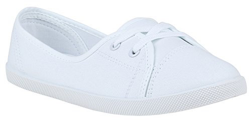 stiefelparadies Damen Sneakers Bequeme Slipper Lochung Ballerinas Camouflage Denim Schnürer Gesteppt Spitze Flats Schuhe 113635 Weiss 38 Flandell