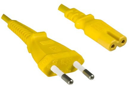 DINIC Stromkabel, Netzkabel Euro-Stecker auf C7 2-pin Euro-8 (1,80m, 1 Stück, gelb)