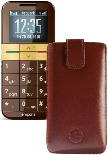 Emporia Elegance V35 / Emporia Elegance Plus (Seniorenhandy) / Original Favory Etui Tasche Leder Etui Handytasche Ledertasche Schutzhülle Case Hülle *mit Rückzuglasche* braun