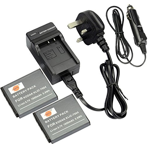 DSTE® 2x KLIC-7004 Li-ion Battery + DC30U Travel and Car Charger Compatible with Kodak EasyShare M2008 PlayFull Dual PlaySport PlayTouch V1253 Zi12 Digital Camera as FUJIFILM NP-50 PENTAX D-LI68