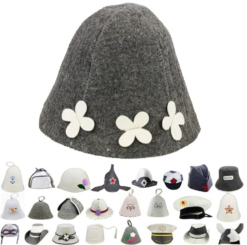 GMMH® Saunahut aus Wollfilz, Saunamütze für Damen und Herren mit witzigen Motiven, Filz Kopfschutz Saunakappe Filzkappe Filzhut Hut Kappe für Sauna, Banya, Finnische Sauna (Weiße Blumen 1065)