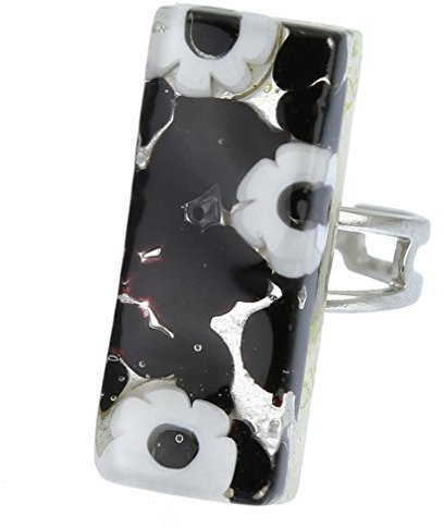 GlassOfVenice Anello Rettangolare Riflessi Veneziani - Argento Viola Scuro