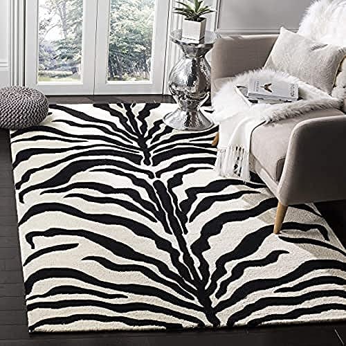 SAFAVIEH Zebra Teppich für Wohnzimmer, Esszimmer, Schlafzimmer - Cambridge Collection, Kurzer Flor, Elfenbein und Dunkelgrau, 183 X 274 cm