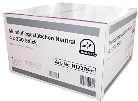 Medi-Inn Mundpflegestäbchen zuckerfrei zur Mundpflege (4 x 250 = 1000 Stück, Geschmack Neutral)