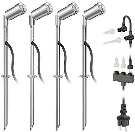 ledscom.de LED Gartenstrahler Spico mit Erdspieß für außen IP44 je 125lm kalt-weiß 4er Set