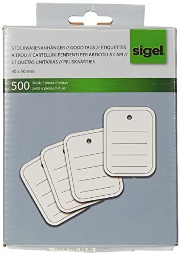 SIGEL ZB350 Warenanhänger weiß liniert, gelocht, 40x50 mm, 500 Stück